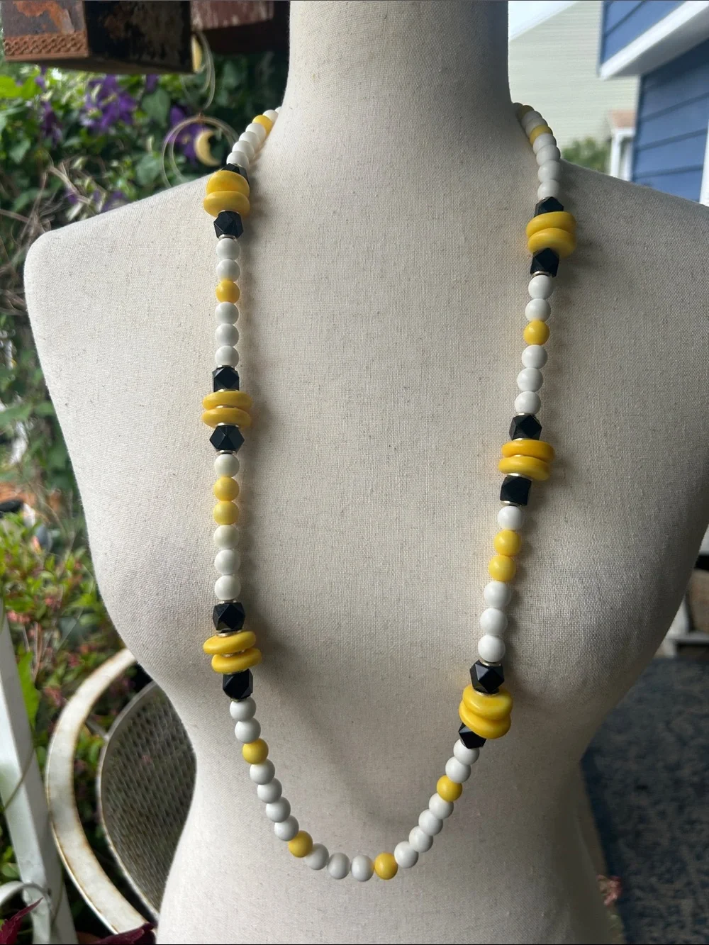 Handcrafted Yellow, White & Black Beaded Necklace - Women Jewelry
